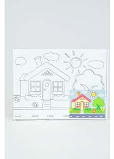 Canvas Wooden Drawing Board House + Watercolor + Brush