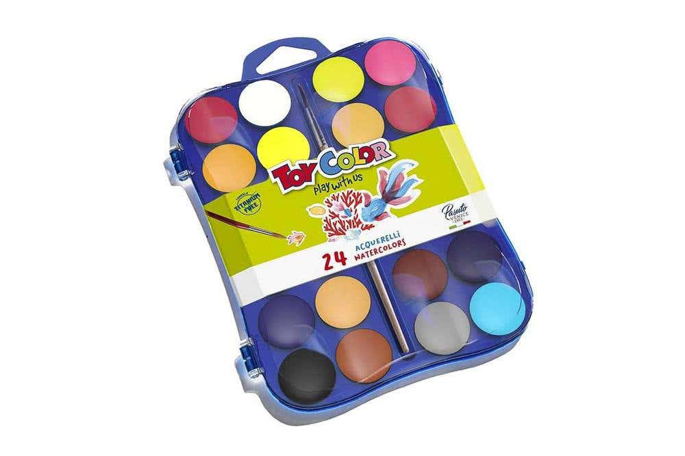 Plastic Box 24 Watercolors Diam 30mm With Brush