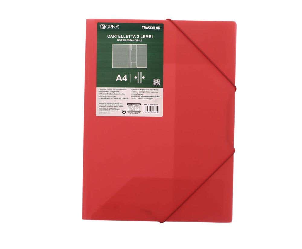 File 3 Flap Pp With Elastic Red Transparent Color A4