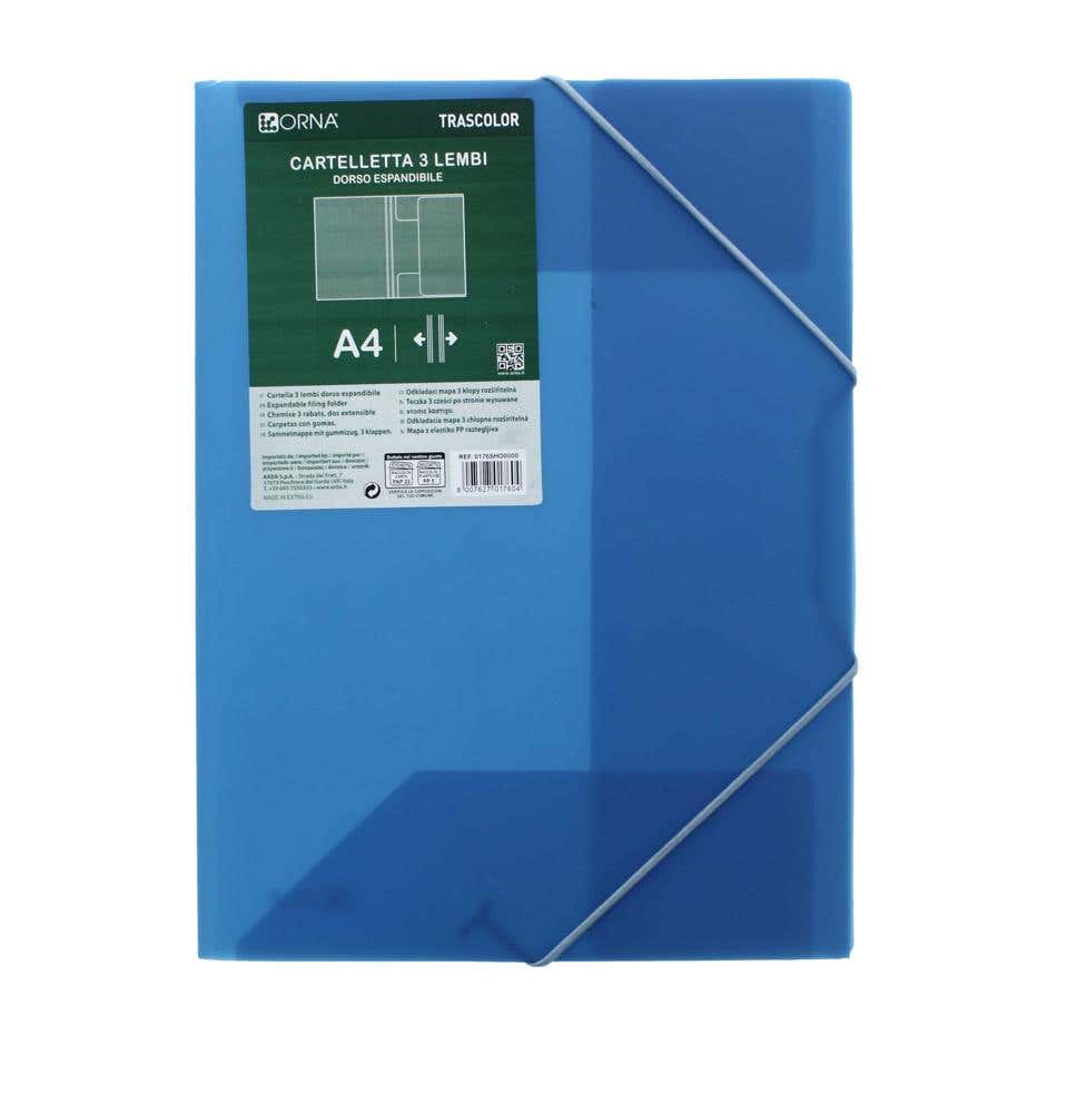 File 3 Flap Pp With Elastic Blue Transparent Color A4