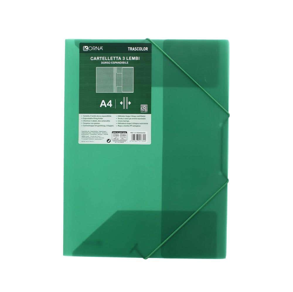 File 3 Flap Pp With Elastic Green Transparent Color A4