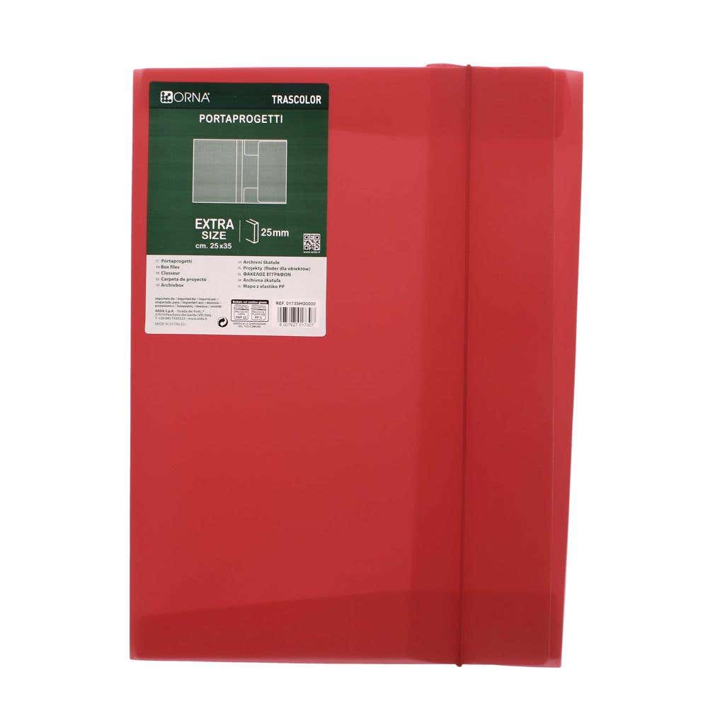 File Box 3 Flap Pp With Elastic Red Transparent Color A4 2.5cm