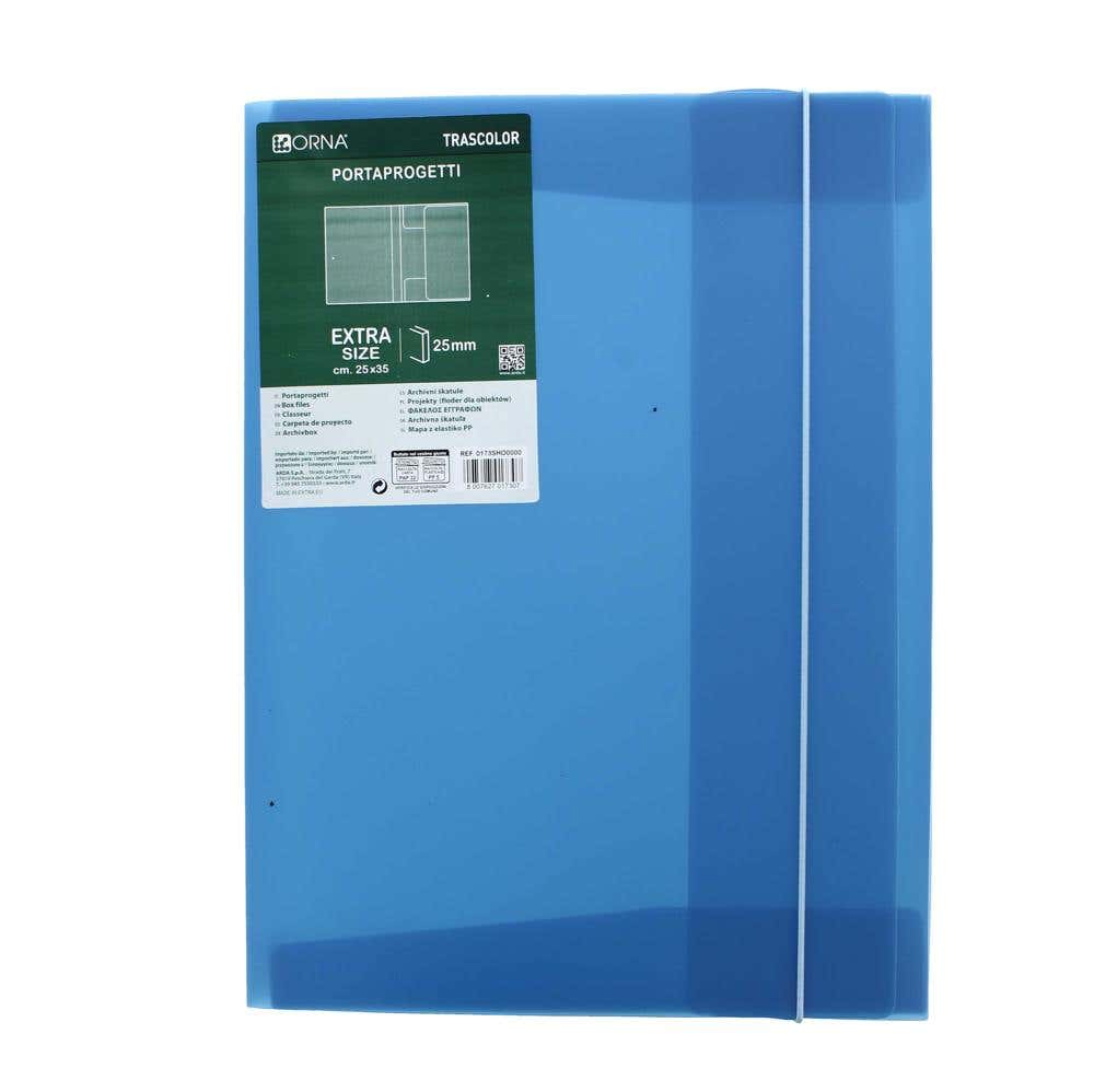 File Box 3 Flap Pp With Elastic Blue Transparent Color A4 2.5cm