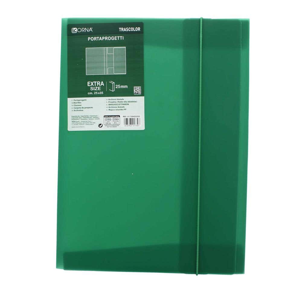 File Box 3 Flap Pp With Elastic Green Transparent Color A4 2.5cm