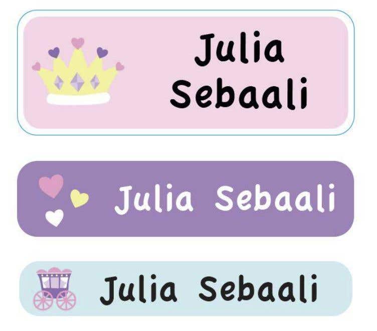 Essmak Princess Personalised Name Labels — 3-page Booklet (60 Stickers)