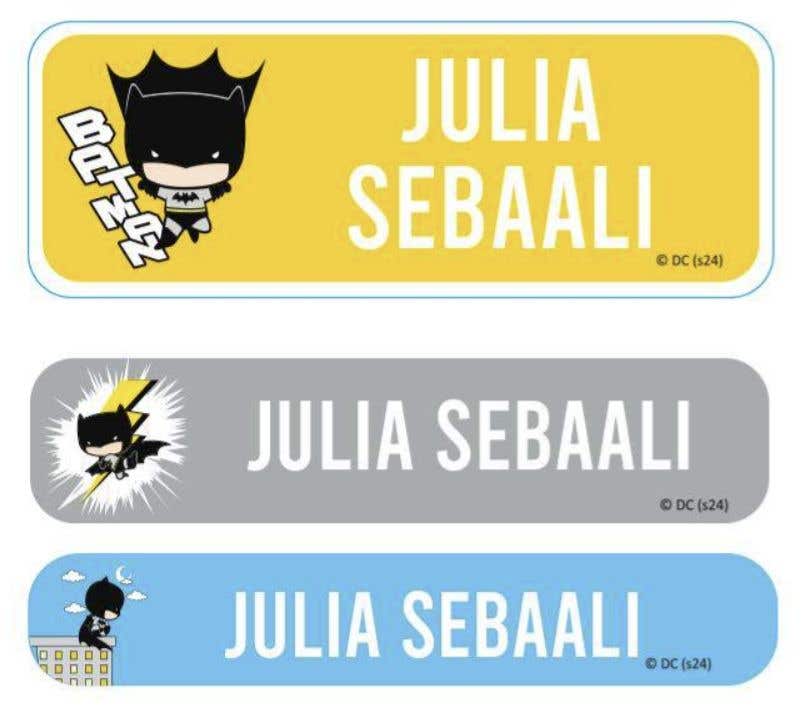 Essmak Batman Personalised Name Labels — 3 -page Booklet (60 Stickers)