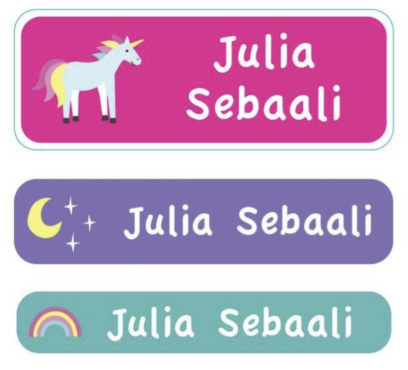 Essmak Unicorn Personalised Name Labels — 3 -page Booklet (60 Stickers)