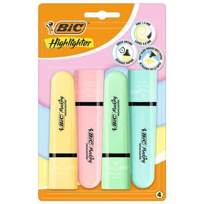 Bic Highlighter Flat Pastel Blister 4 Assorted Colors
