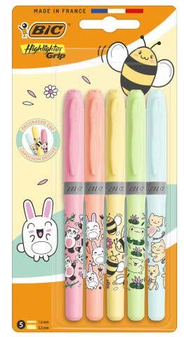 Bic Highlighter Grip Kawai Blister 5 Assorted Colors