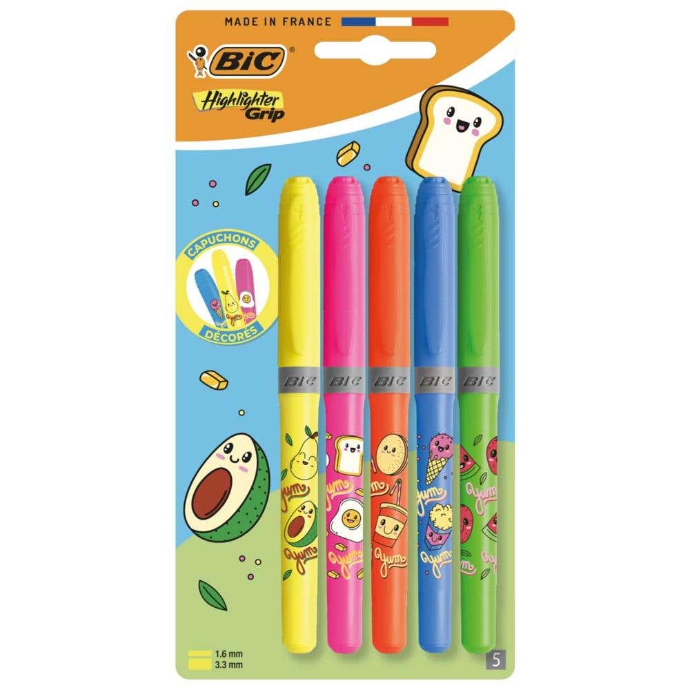 Bic Highlighter Grip Kawai Blister 5 Assorted Neon Colors