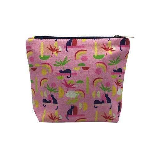 Trousse Maquillage Trapeze Coton Chats Pop Rose Bonbon