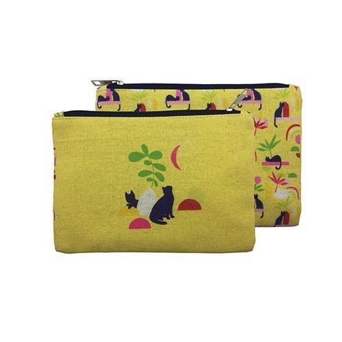 Trousse Plate Coton Zip Mm Chats Pop Jaune Passion