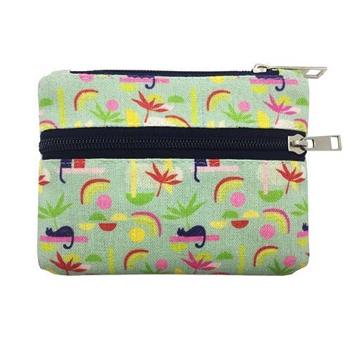 Porte Monnaie Coton Zip Pm Chats Pop Bleu Menthe