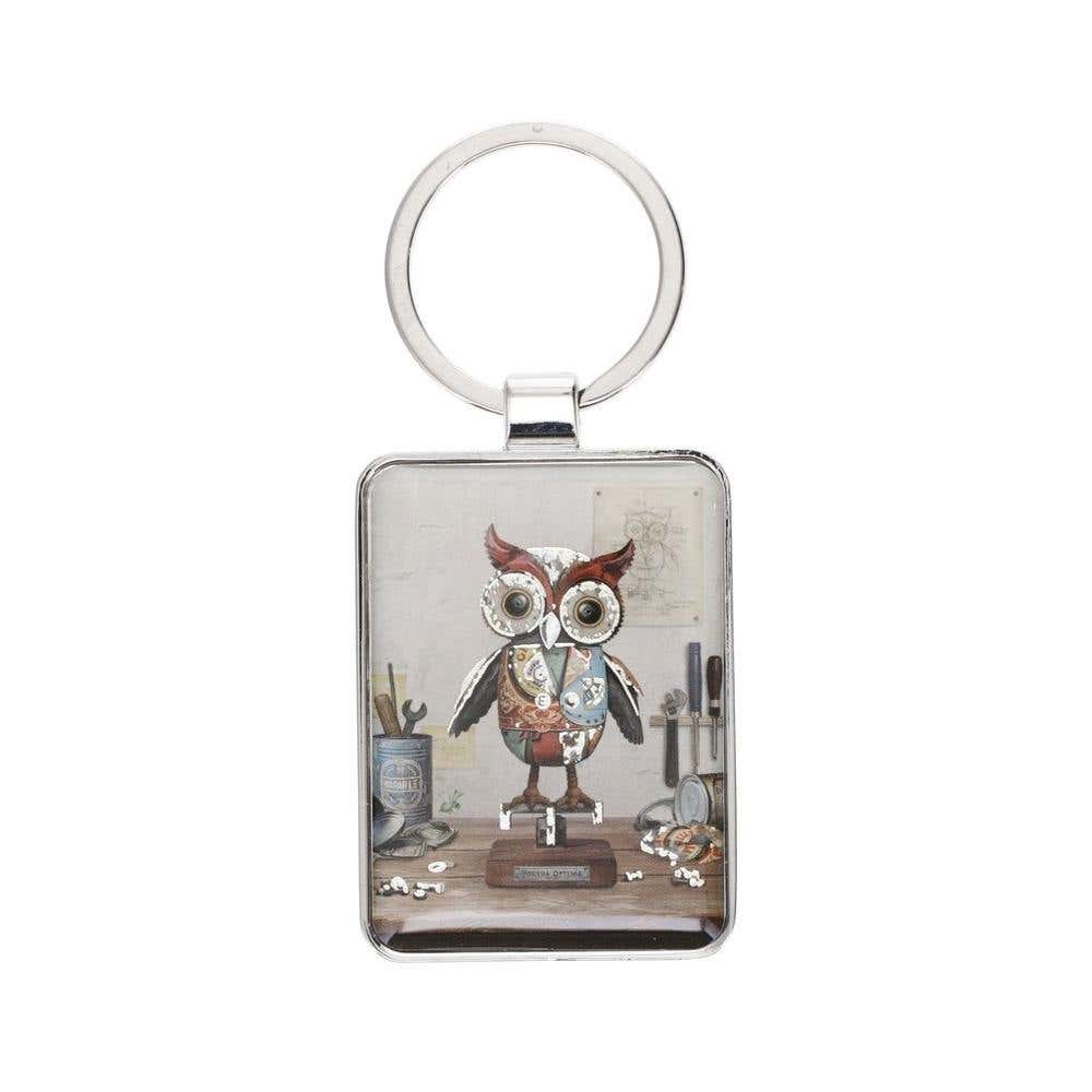 Porte Cle Rectangle Scraps Hibou