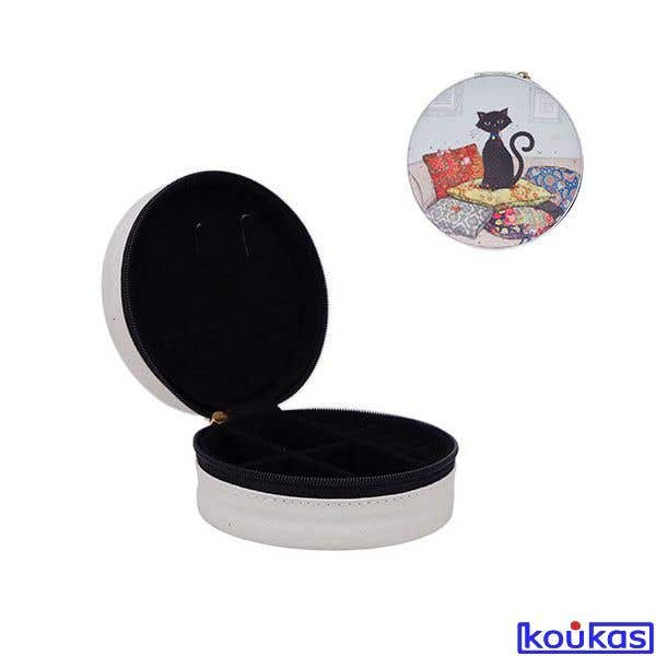 Boite A Bijoux Gm Ronde Bug Art Chat ET Coussins
