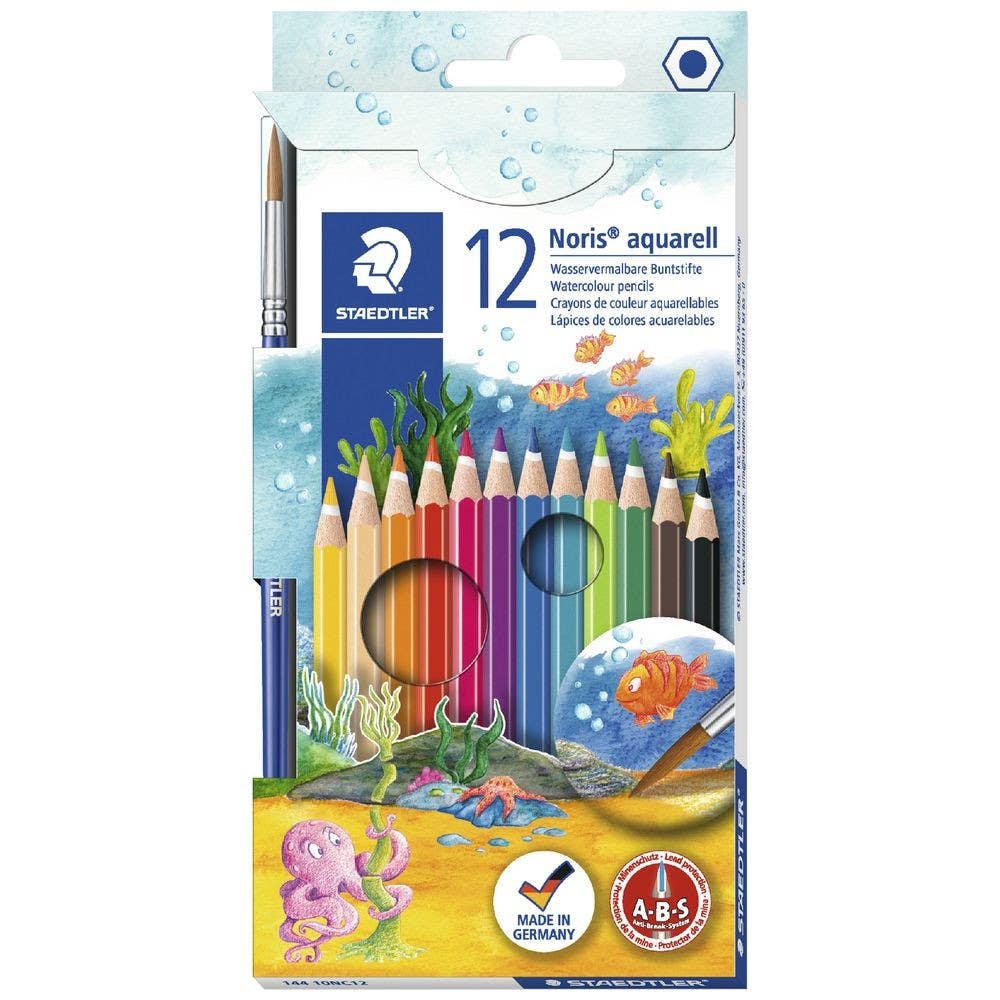 Staedtler 12 Acquarell Coloring Pencils + Paint Brush Noris Club~