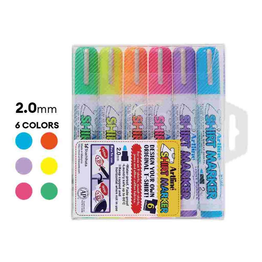 Artline Shirt Marker Set Of 6 Assorted Fluo Colors