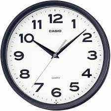Casio Wall Clock Analog Round Black Frame White Background 25cm