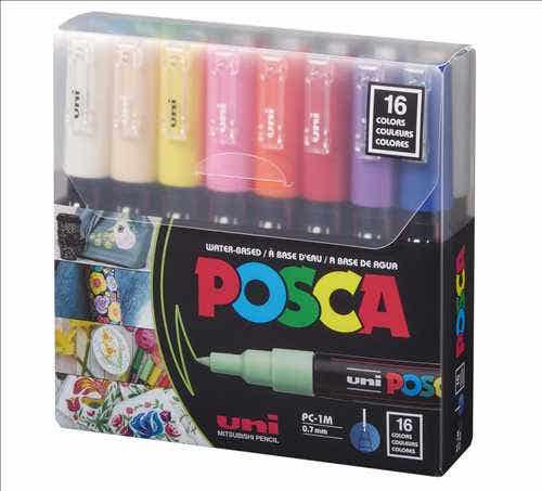 Posca Paint Marker Pen Extra Fine Point 0.7mm 1m Set Of 16pcs