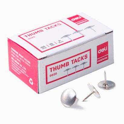Deli Thumb Tacks #3 10mm 3/8" 100 Pcs/box Silver