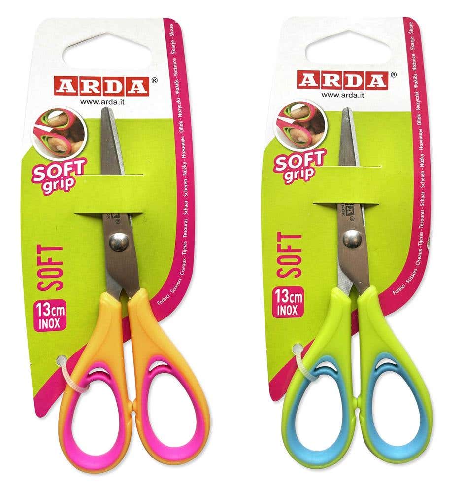 Soft Grip Scissors With Stainless Steel Blades 13cm Assorted Colors