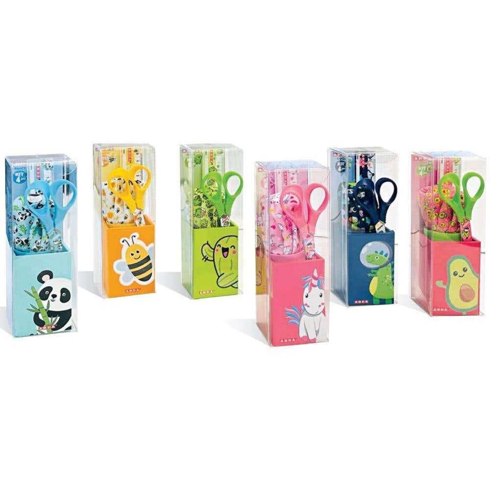 Kit 4pcs (ruler, Scissors, Sharpener, Cup) Assorted Designs