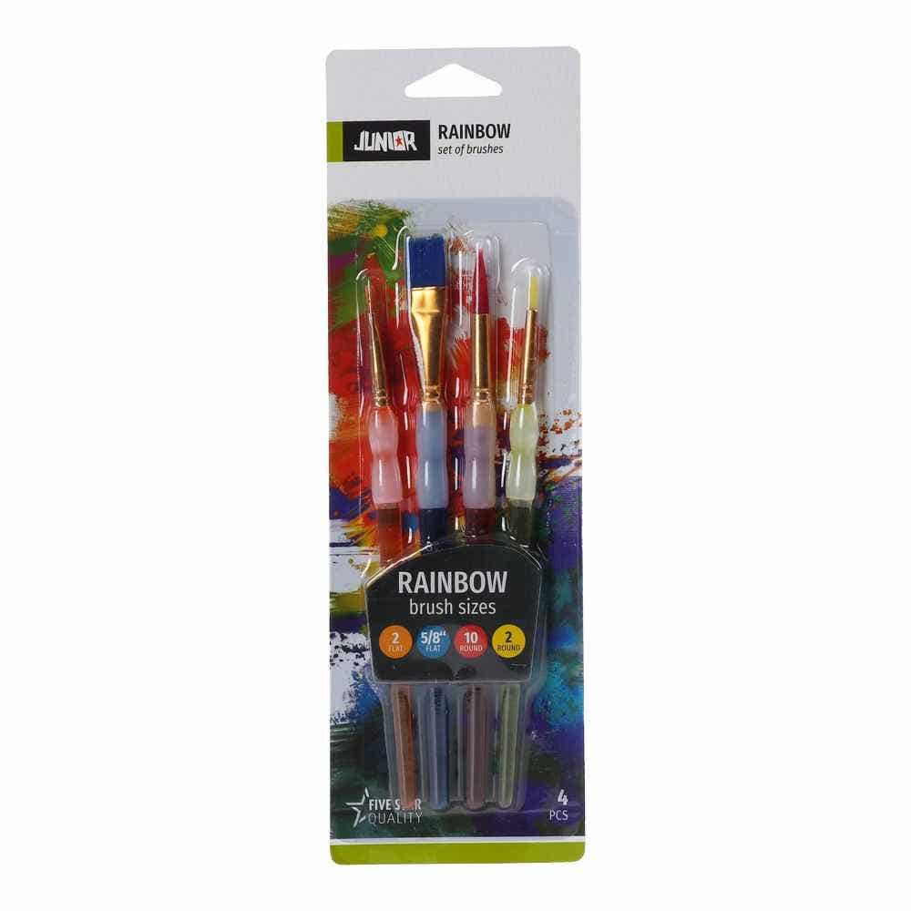 Rainbow Set Of 4 Brushes Flat & Round