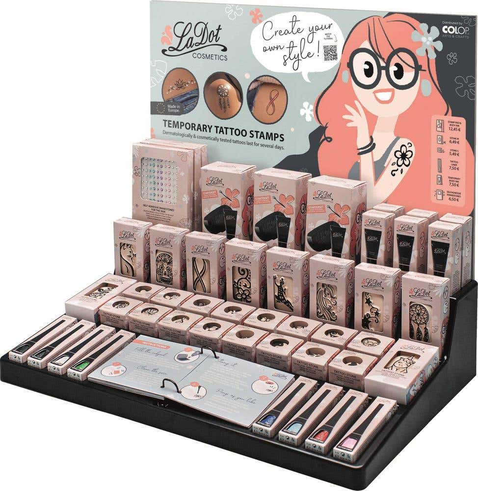 Ladot Presentoir Tatouages Ephemeres + Livret Fr 475x420x340mm