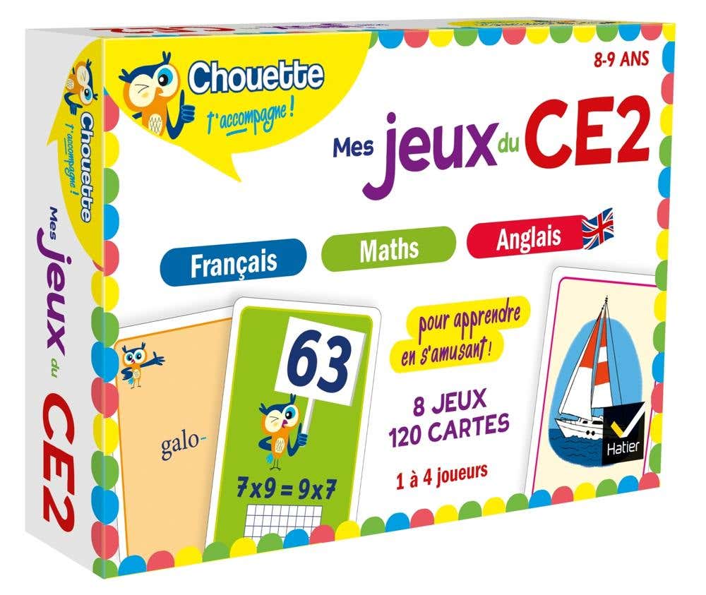 Chouette - Mes Jeux du Ce2 en Français, Maths, Anglais (8 Jeux Éducatifs - 120 Cartes)