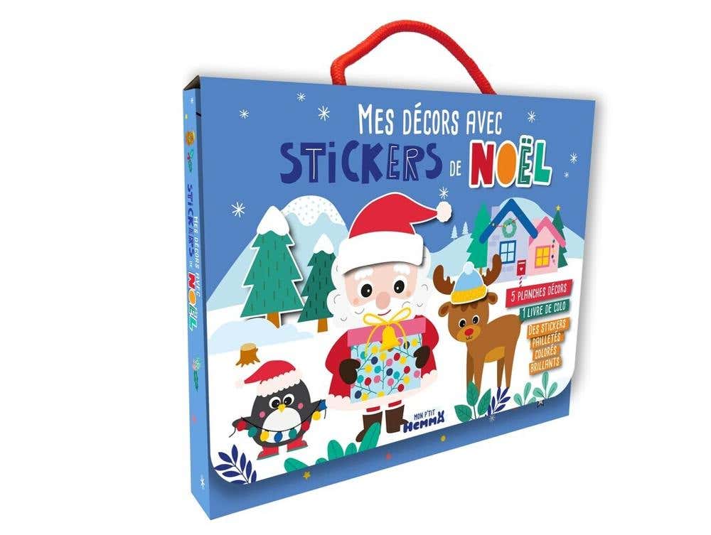 Mon P'tit Hemma - Mes Décors Avec Stickers de Noël (valisette) - 5 Planches Décors, 1 Livre de Colo, des Stickers Pailletés Colorés Brillants